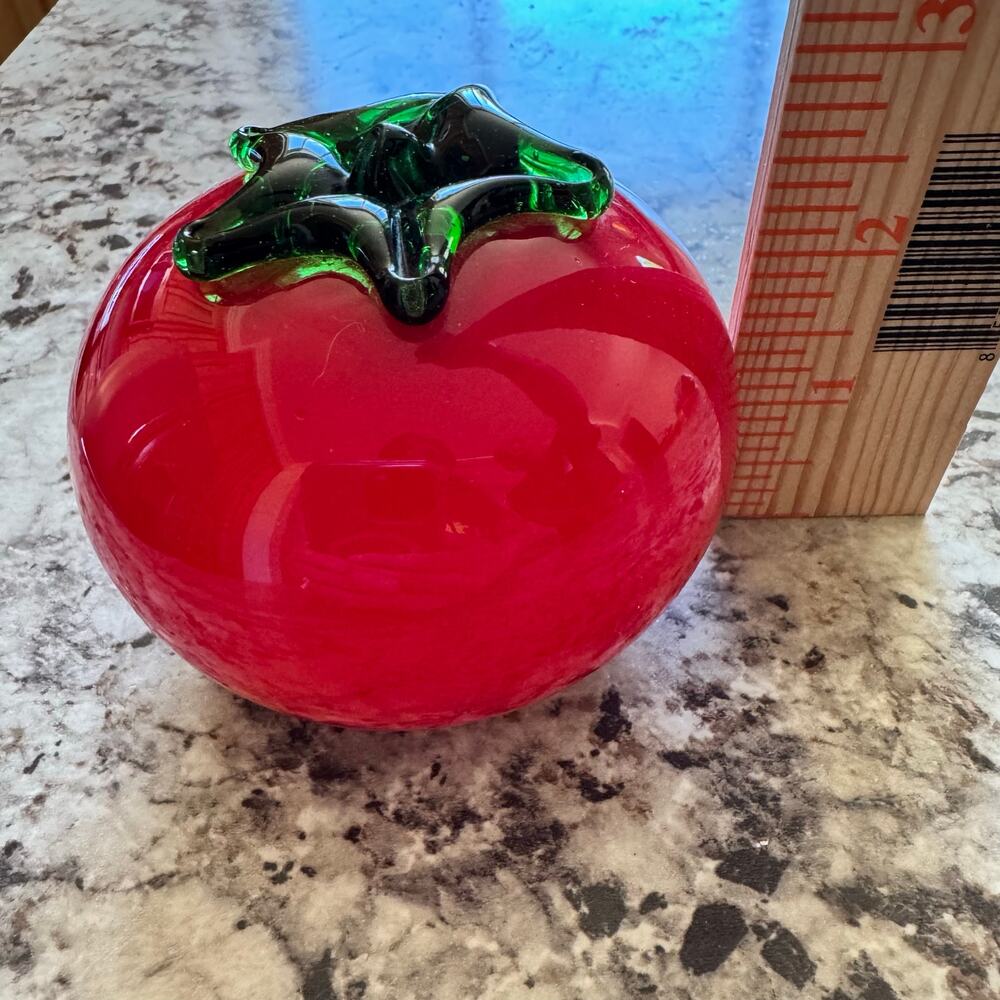 VTG Murano Style Handblown Glass Art Vegetable Tomato Red MCM Home Decor - Picture 6 of 8
